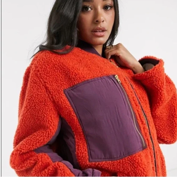 Free People Women's Rivington Sherpa Jacket Orange Purple sz XS - Picture 5 of 15